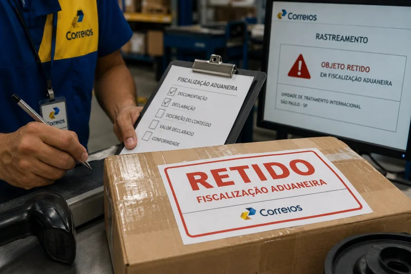 encomenda internacional retida nos Correios